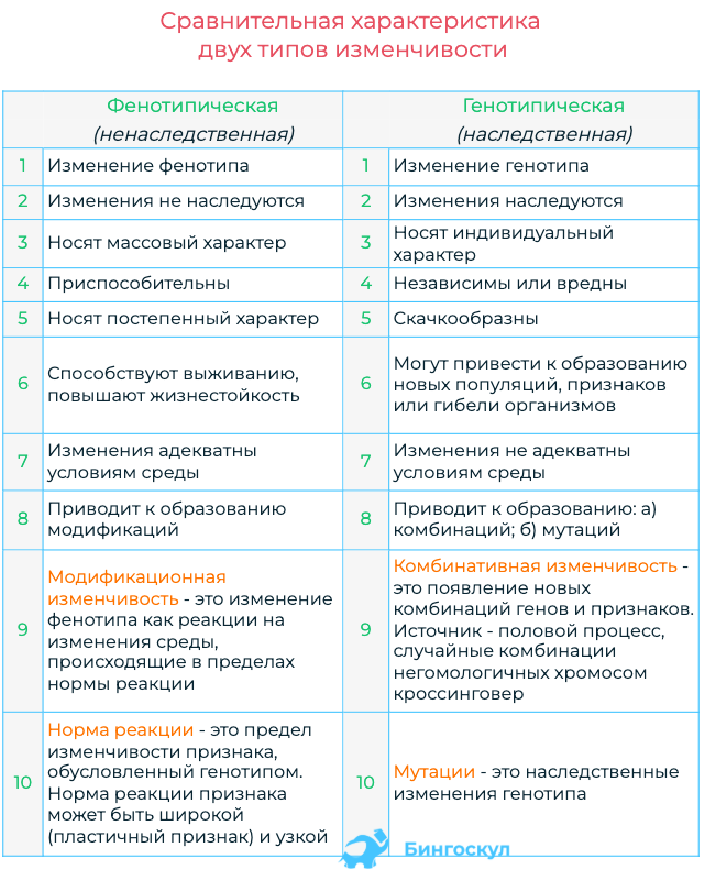 Схема классификации видов изменчивости