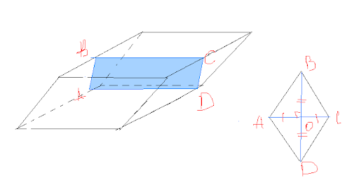 Перпендикулярным сечением наклонной четырехугольной призмы является ромб с диагоналями BD = 24 см, AC = 18 см. Боковая поверхность – 780 см2. Вычислить боковое ребро геометрической фигуры.
