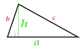 Треугольник – площадь определяется как половина произведения длины треугольника на опущенную на него высоту. S= 12*h*a.
