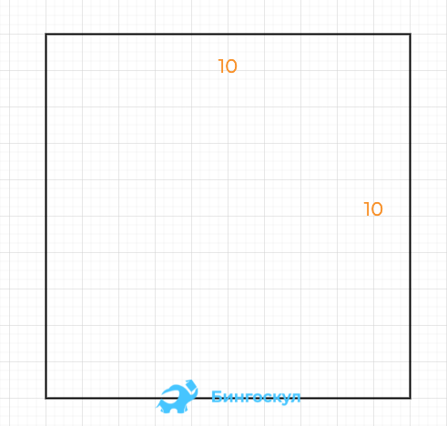 Для нарисованного по клеточкам четырёхугольника с прямыми углами это делается простым подсчётом с перемножением полученных значений. Для квадрата на примере это 100 см2: 10 × 10 см.