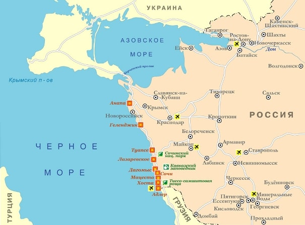 Карта и курорты Краснодарского края