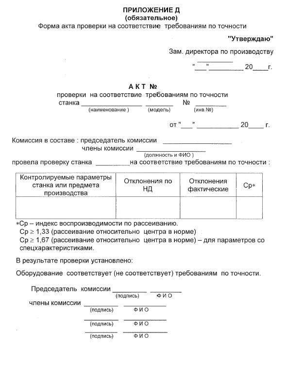 Акт проверки оборудования образец