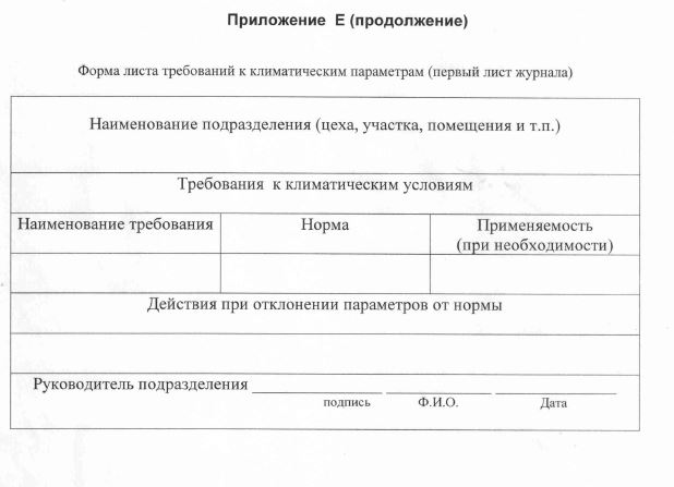 Форма листа требований к климатическим параметрам