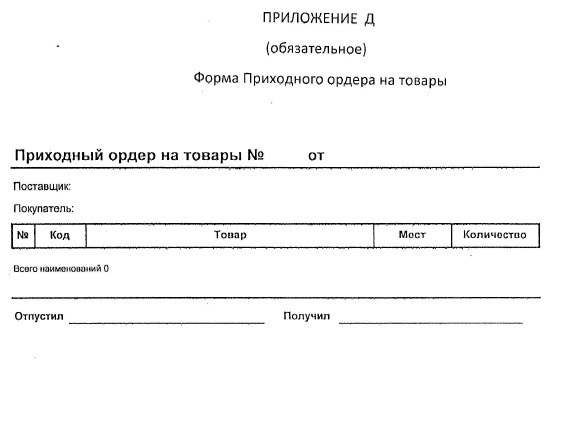 Заявка на отгрузку товара со склада образец