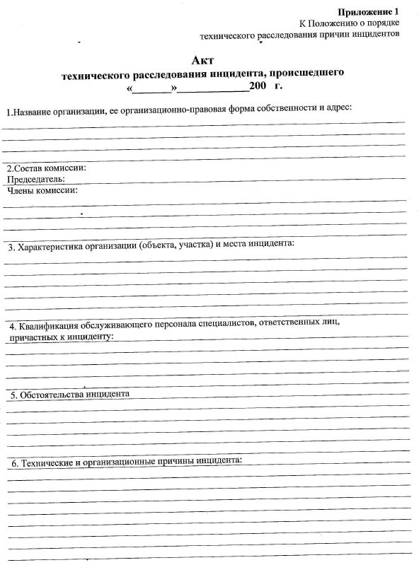 Акт технического расследования причин инцидента на опо образец