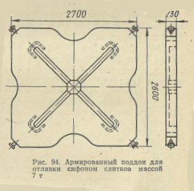 Армированный поддон для отливки сифоном слитков массой 7 тонн