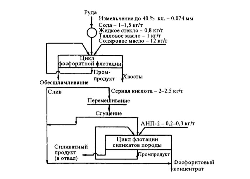 Принципиальная схема селективной флотации фосфоритовых руд Кингисеппа