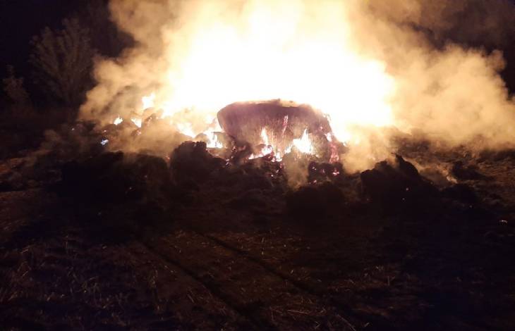 В Ивацевичском районе пожар уничтожил рулоны соломы в поле